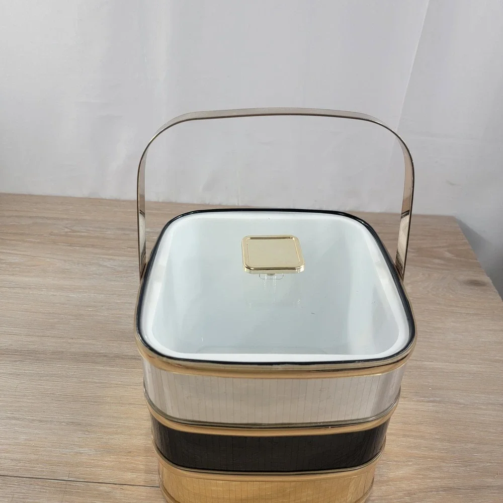 Vintage Culver Ice Bucket Mid Century Modern Tri-Color Gold Silver Black MCM